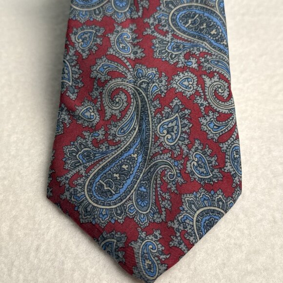 Bert Pulitzer Maroon Blue Paisley Pattern Silk Neck Tie Made in USA 52" X 3.50" - Picture 2 of 9